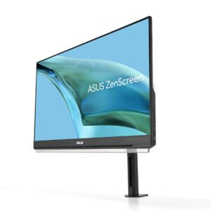 ASUS ZenScreen MB249C Portable Monitor – 24″, FHD (1920 x 1080), frameless panel, IPS technology, anti-glare, USB-C®, speakers, carrying handle/kickstand design, C-clamp, partition hook, Gre