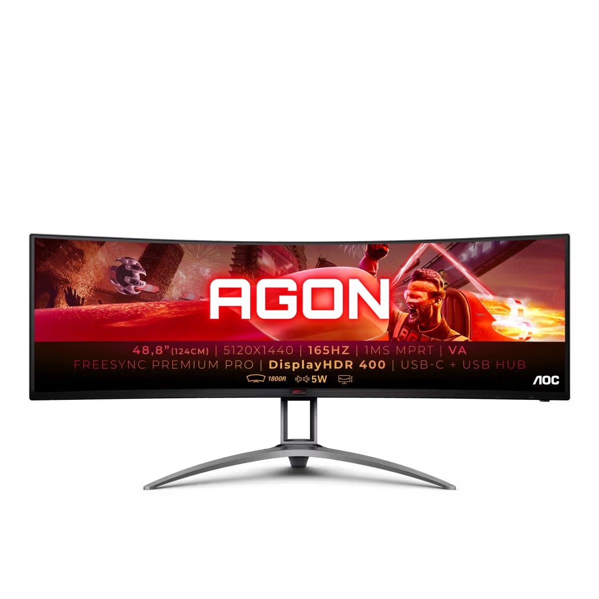 AOC MONITOR 49″ AGON AG493UCX2 CURVED 1800R LED GAMING 165HZ HDMI 2.0 x 3 DP 1.4 USB-C (DP Alt, 65W) HAS VESA SPK
