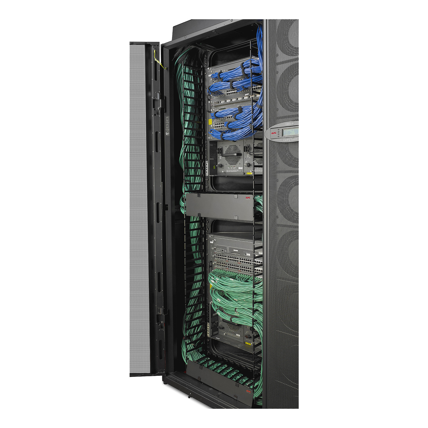 APC NetShelter SX, Networking Rack Enclosure, 42U, Black, 1991H x 750W x 1070D mm with Casters, Feet, Vertical Cable Managers, Side Panels