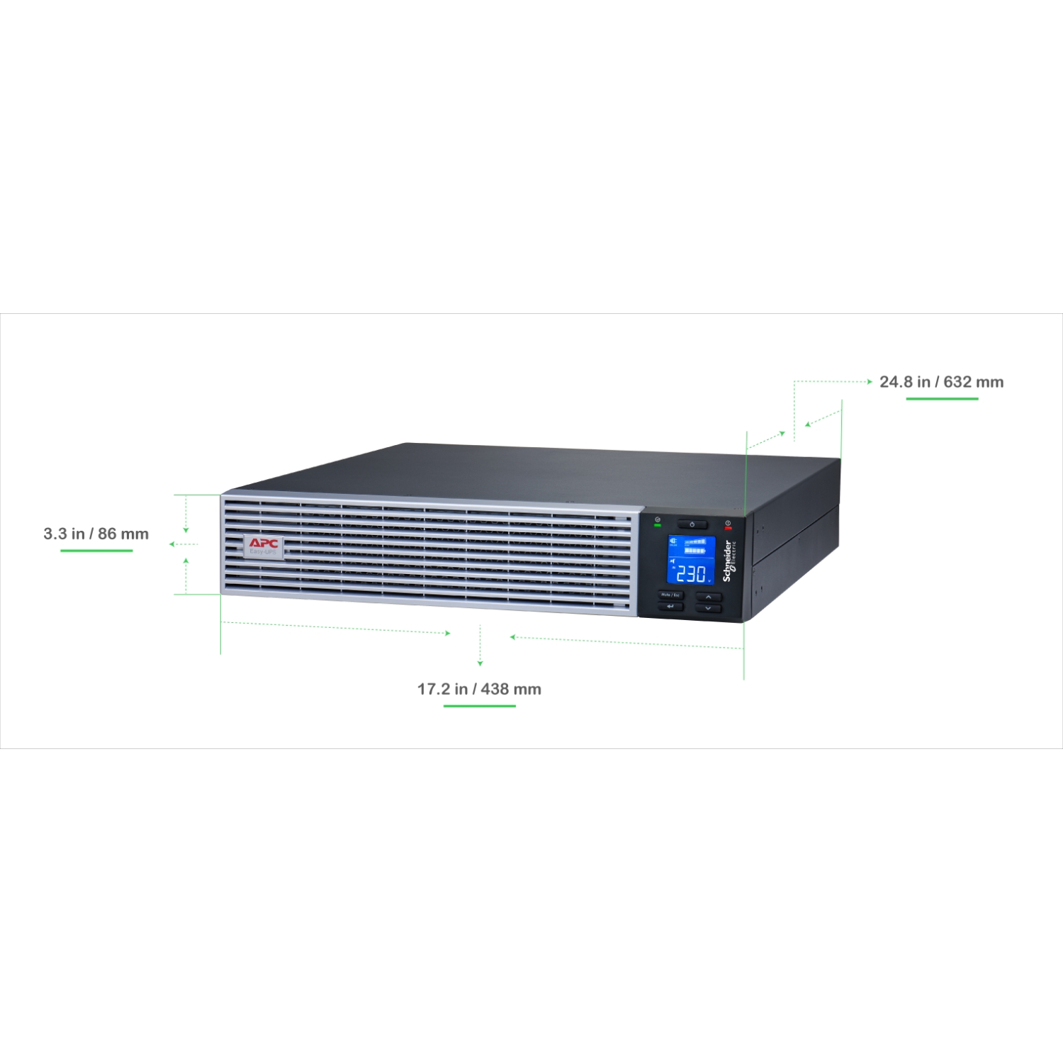 APC Easy UPS On-Line, 3kVA, Lithium-ion, Rack/Tower 2U, 230V, 6 IEC C13 + 1 IEC C19 outlets, Intelligent Card Slot, W/ rail kit