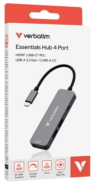 Verbatim 4 Port USB-C Hub USB-C® PD, HDMI, USB-A 3.2 Gen1 & USB-A 2.0