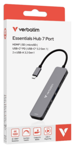 Verbatim 7 Port USB-C Hub USB-C® PD, HDMI, USB-C 3.2 Gen1, 2 x USB-A 3.2 Gen1, SD & microSD