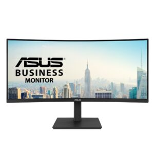 ASUS VA34VCPSN Docking Monitor – 34 inch, 3440 x 1440, 1500R Curvature, Frameless, USB-C PD 65W, RJ45, USB hub, Low Blue Light, Flicker Free, Ergonomic Design, Wall Mountable, Green Sustaina