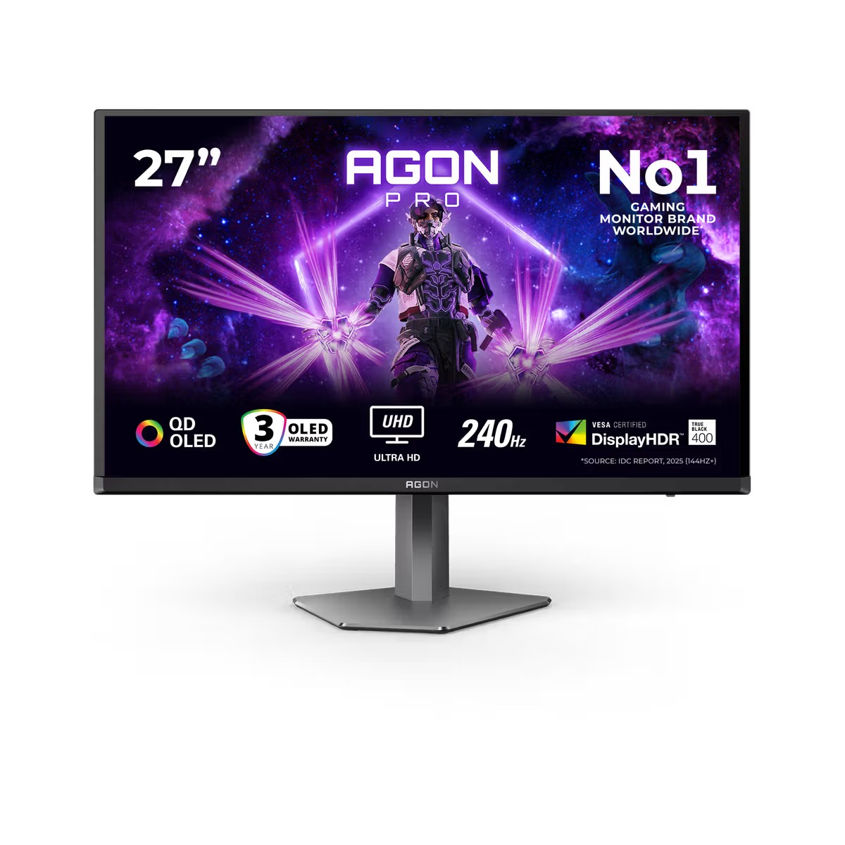 AOC MONITOR 27″ AG276UZD GAMING UHD 4K A-SYNC 240HZ 0.03MS QD-OLED HDMI 2.1×2 DP 2.1 USB-C (PD65W) HAJ SWIVEL VESA KVM