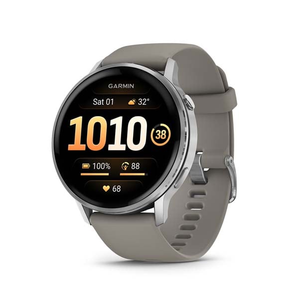 Garmin Venu 4 Series – Silver w/ Silver Gray Silicone band, 45mm